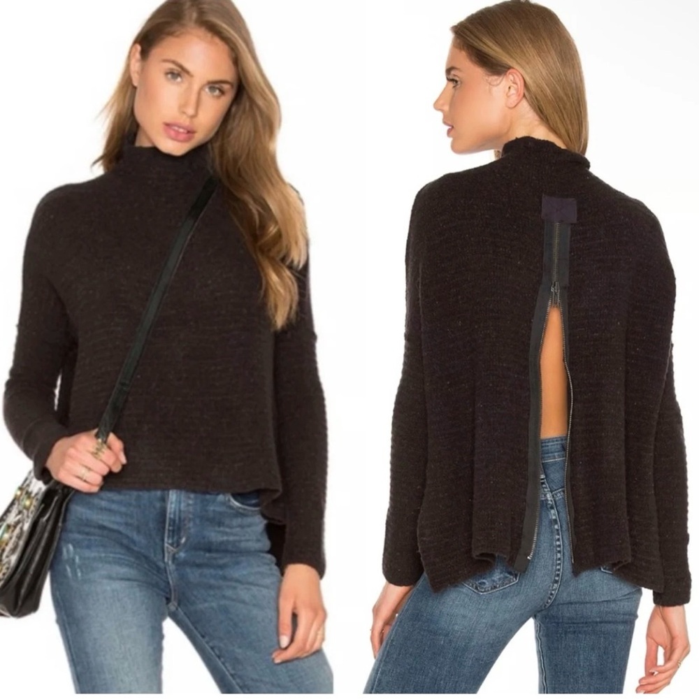 Free People Arctic Fox Wool-Blend Sweater medium zip back wool linen blend